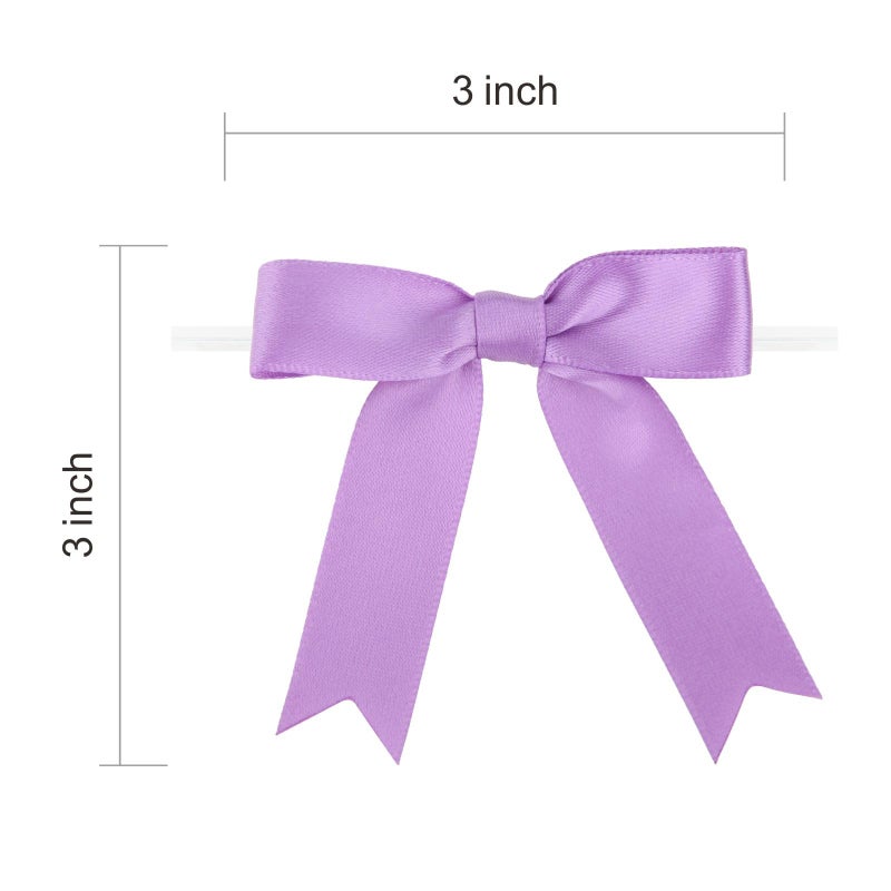 Meseey 50 Pcs 3 Inches Twist Tie Satin Ribbon Bows Grape Purple Pretied Premade Craft Bows for Treat Bags Gift Wrapping Basket Wedding Baby Shower Brithday Christmas Party (3""  Grape Purple) - Image 2